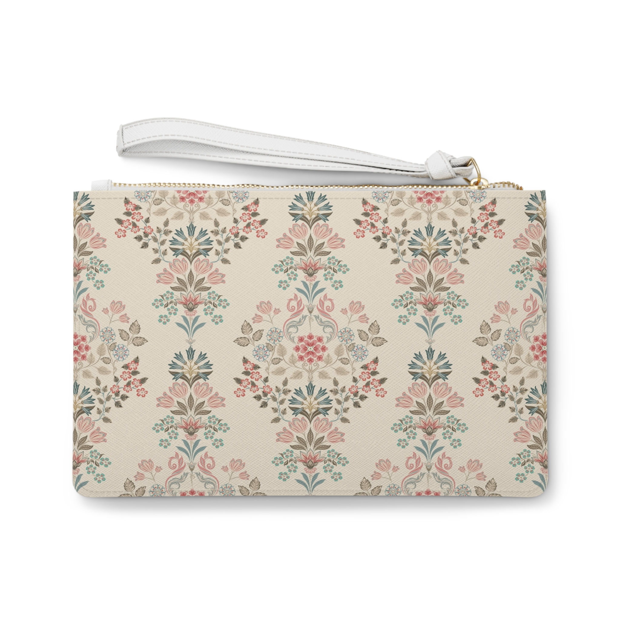 Vintage Floral Clutch Bag — Pastel Damask Wristlet for Bridesmaids & Everyday