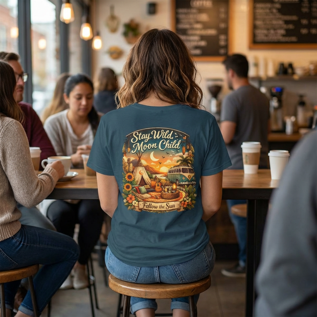 Stay Wild Moon Child T-Shirt — Retro Camper Sunset Tee