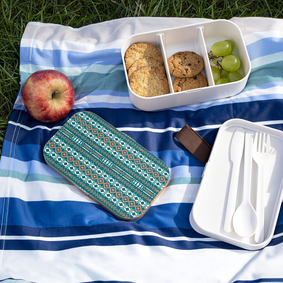 Thumbnail: Teal Aztec Bento Lunch Box – Patterned Portable Lunch Container