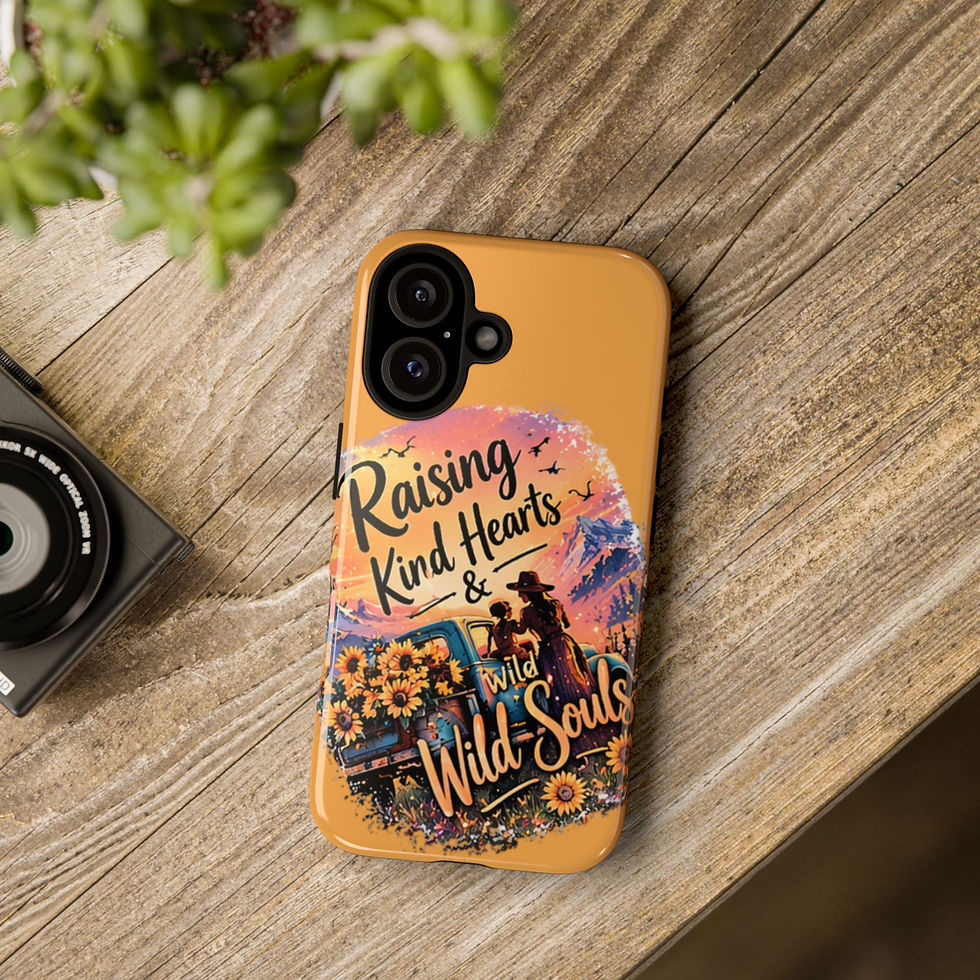 Thumbnail: Phone Case — "Raising Kind Hearts & Wild Souls" Sunset Cowgirl Design