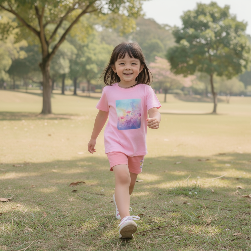 Toddler Floral Dream Tee — Pastel Poppy Garden Short Sleeve Shirt
