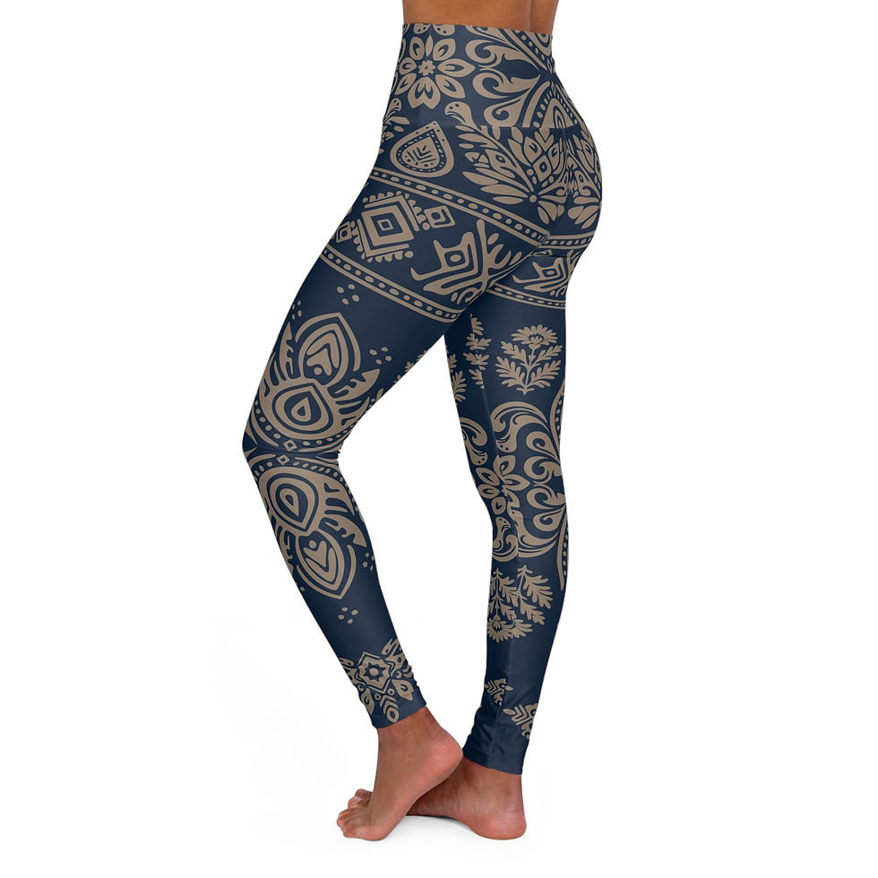 Thumbnail: High-Waisted Yoga Leggings — Navy Boho Paisley All-Over Print