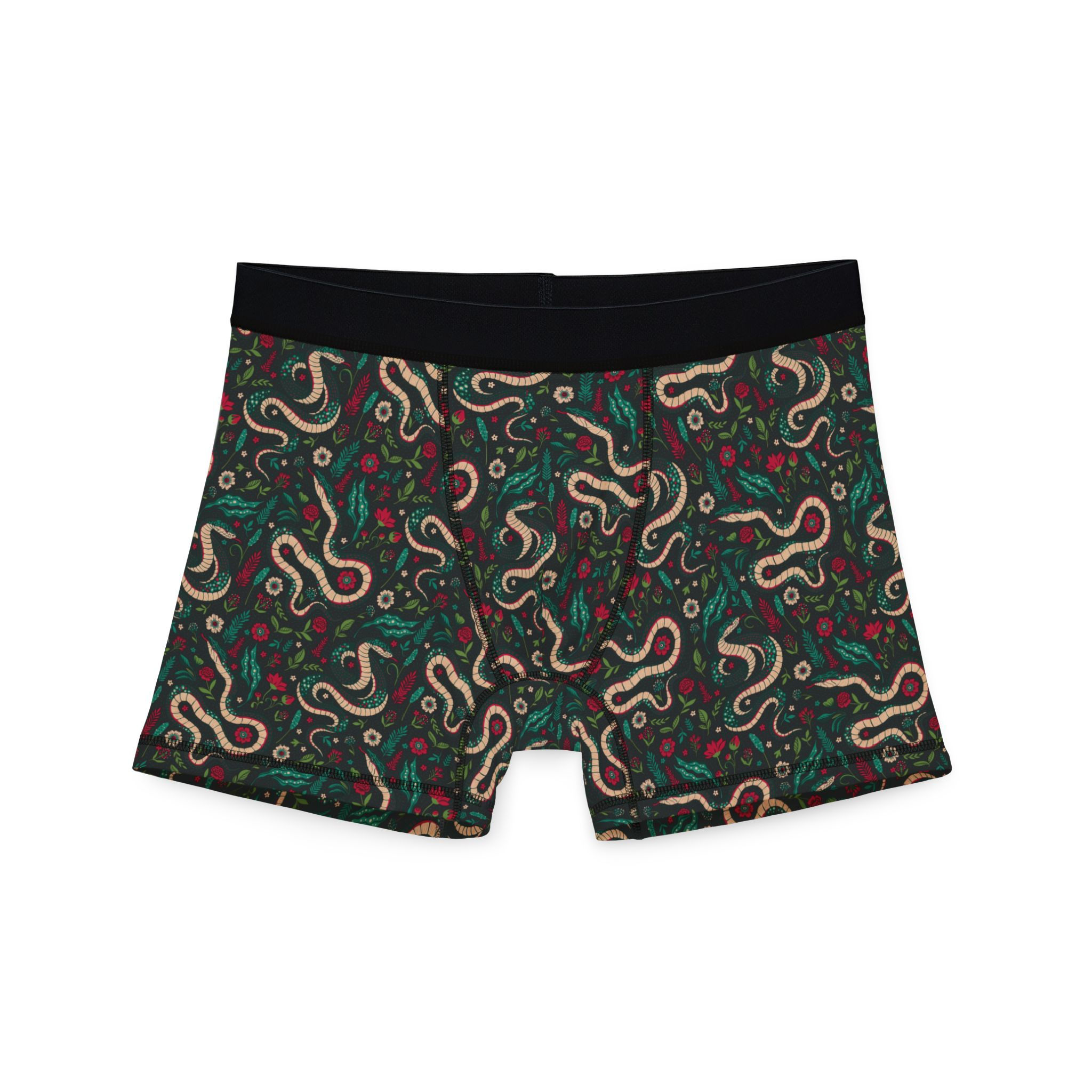 Snake Pattern Men's Boxer Briefs – Dark Green Paisley All-Over Print
