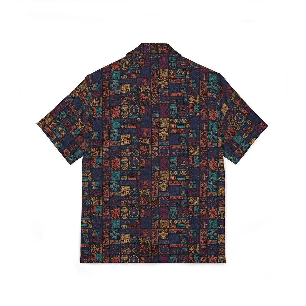 Thumbnail: Men's Retro Geo Hawaiian Camp Shirt — Dark Vintage Tiki Print
