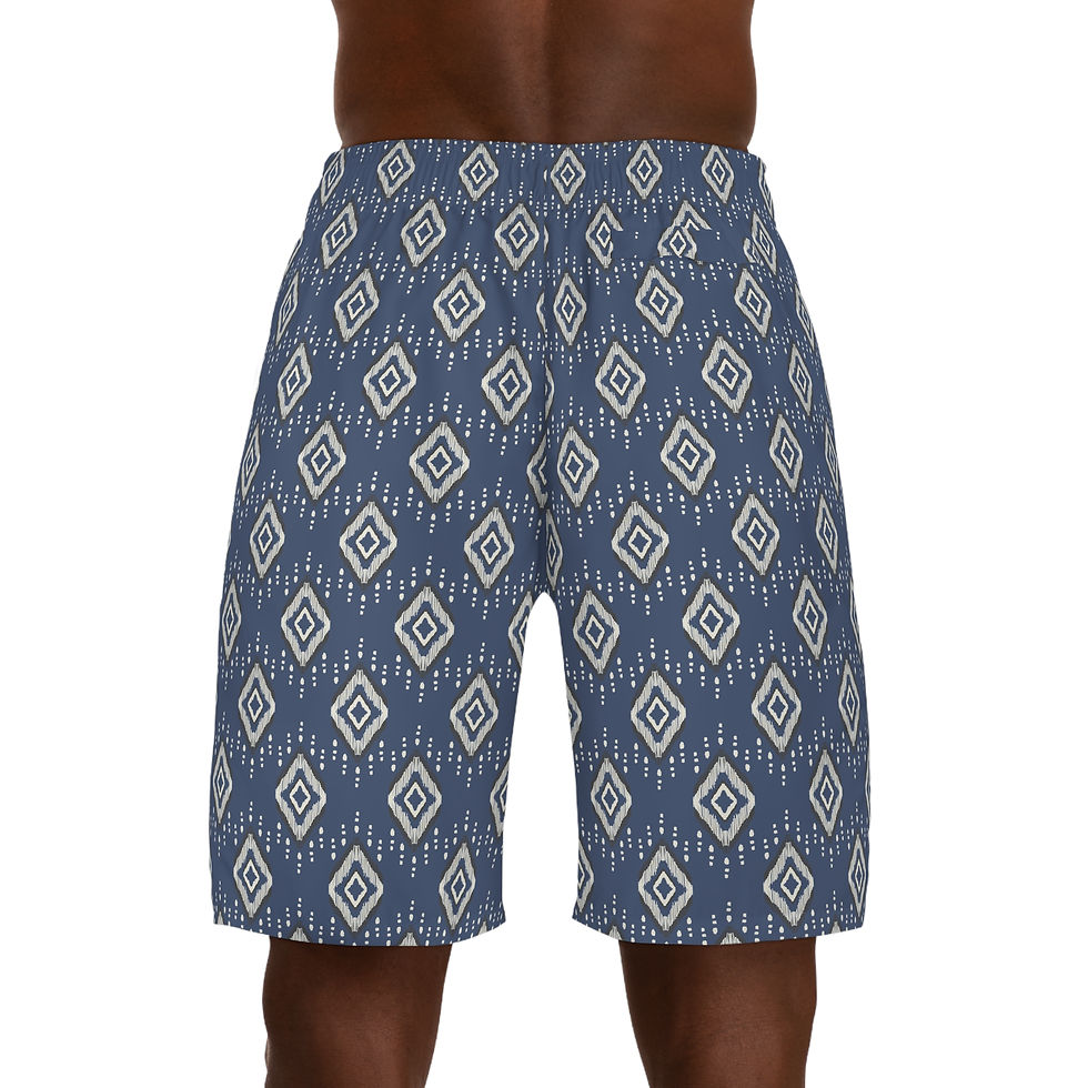 Thumbnail: Men's Patterned Jogger Shorts — Blue Diamond Geometric Print