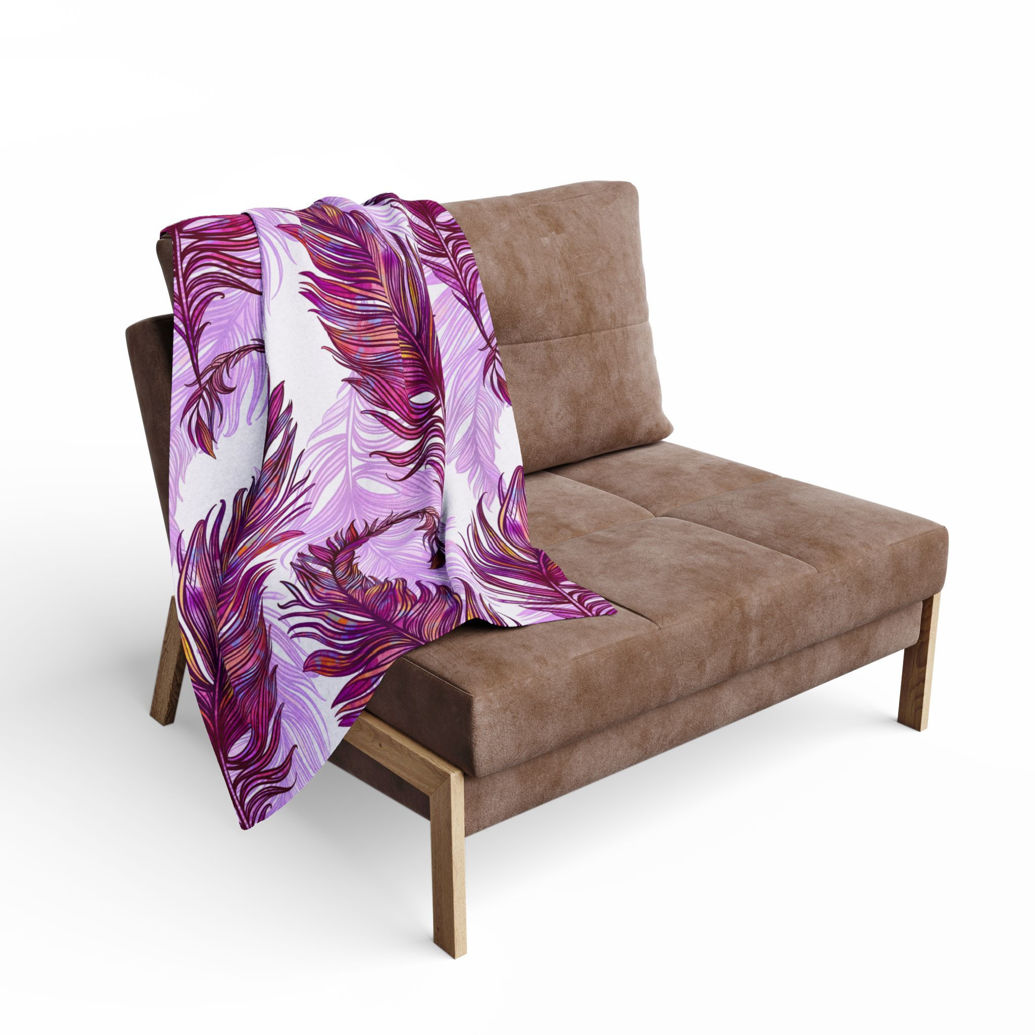 Feather Print Fleece Blanket — Purple Boho Feather Throw 