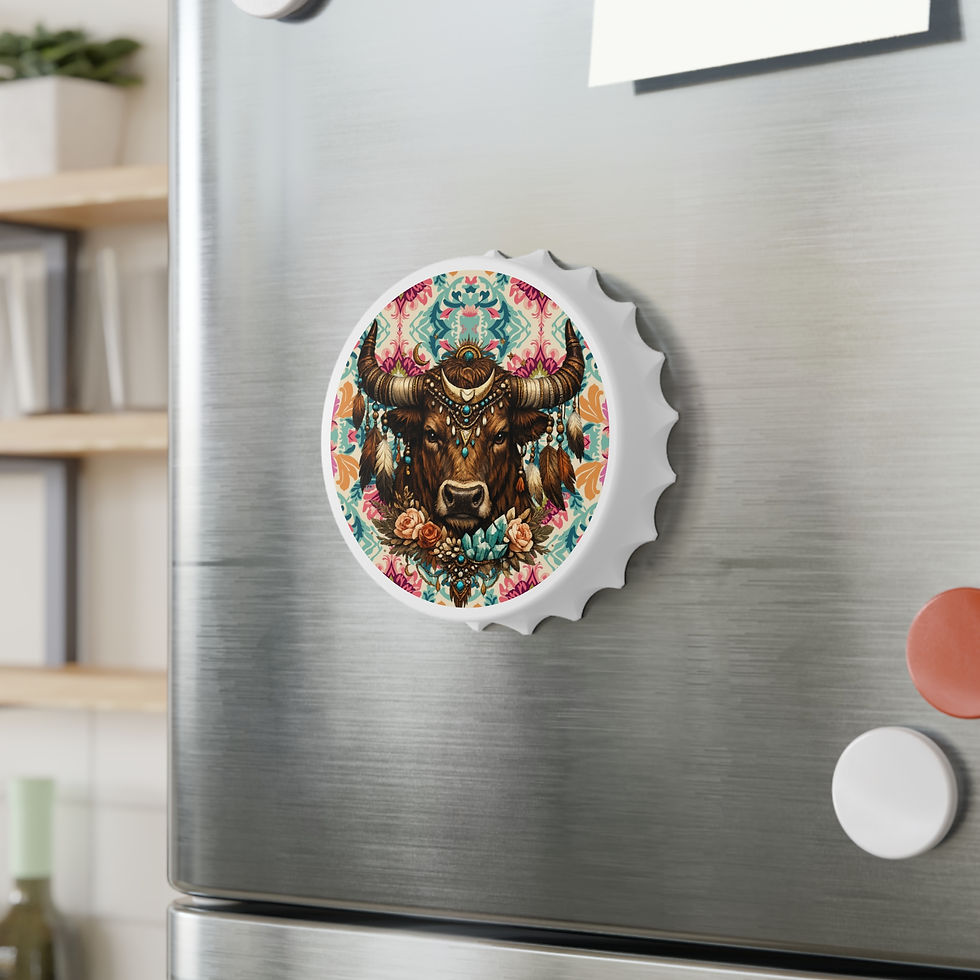 Thumbnail: Boho Buffalo Bottle Opener — Decorative Floral Western Bottle Cap Opener
