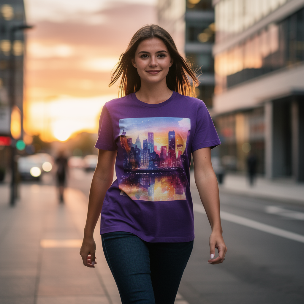 Cityscape Sunset T-Shirt — Colorful Urban Skyline Graphic Tee