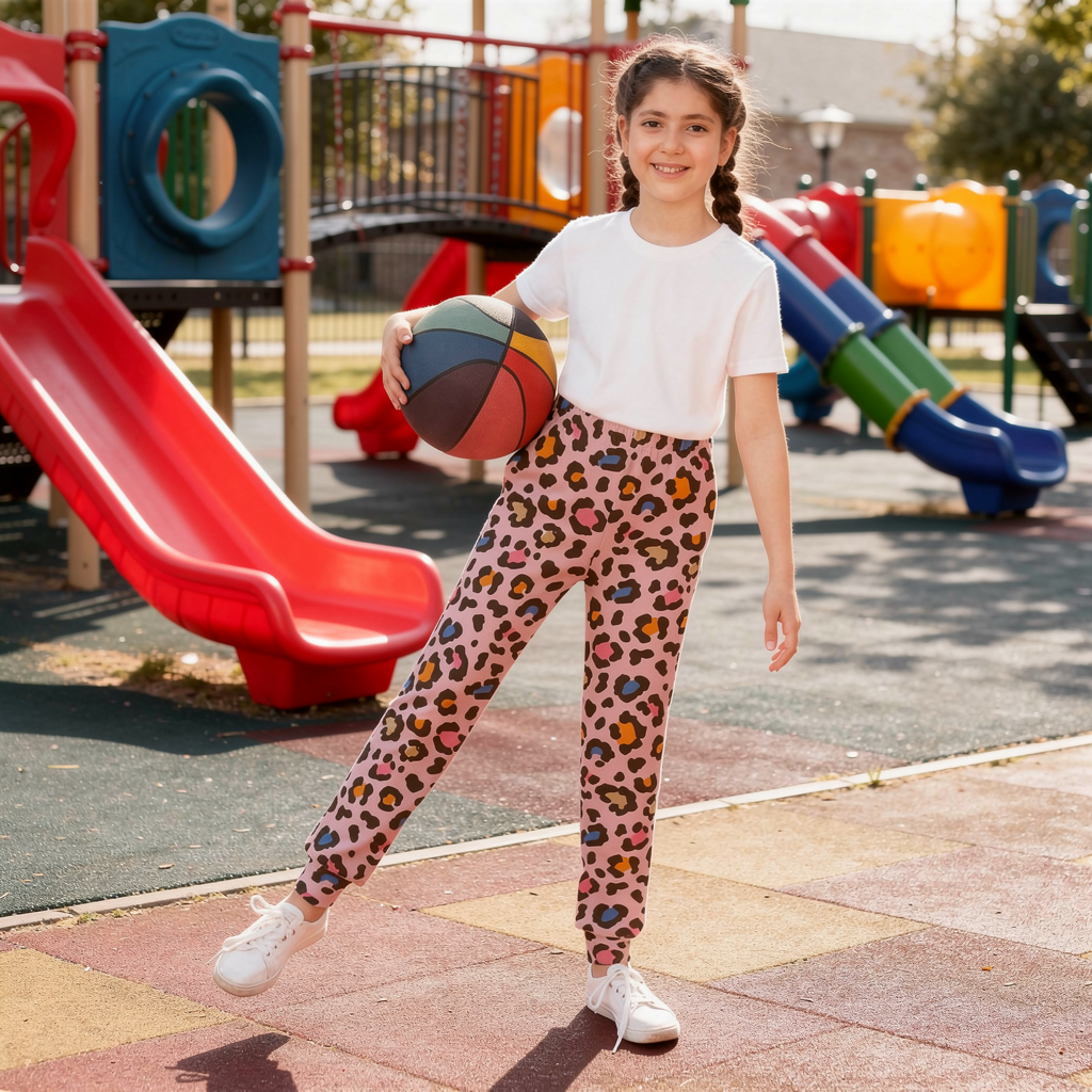 Youth Leopard Print Joggers — Pink All-Over Print Cozy Sweatpants for Kids