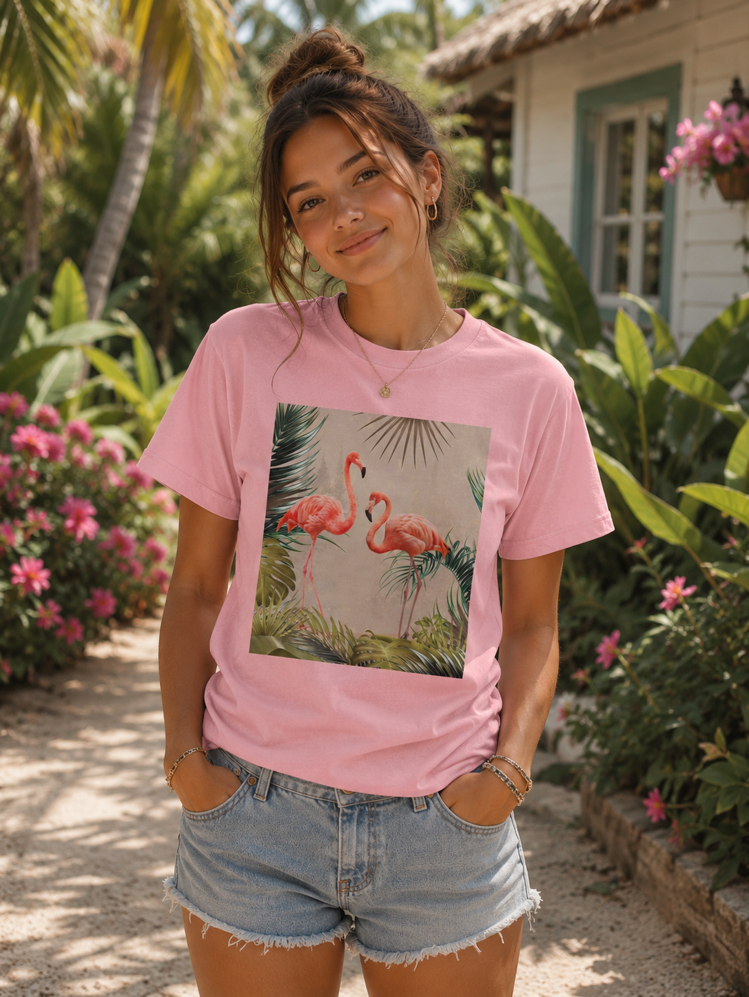 Youth Flamingo Tee — Pink Tropical Birds Graphic T‑Shirt