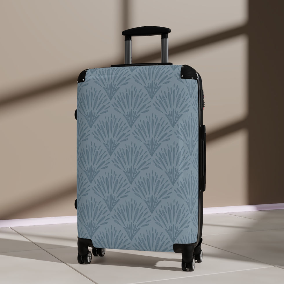 Thumbnail: Blue Art Deco Pattern Carry-On Suitcase — Lightweight Travel Luggage