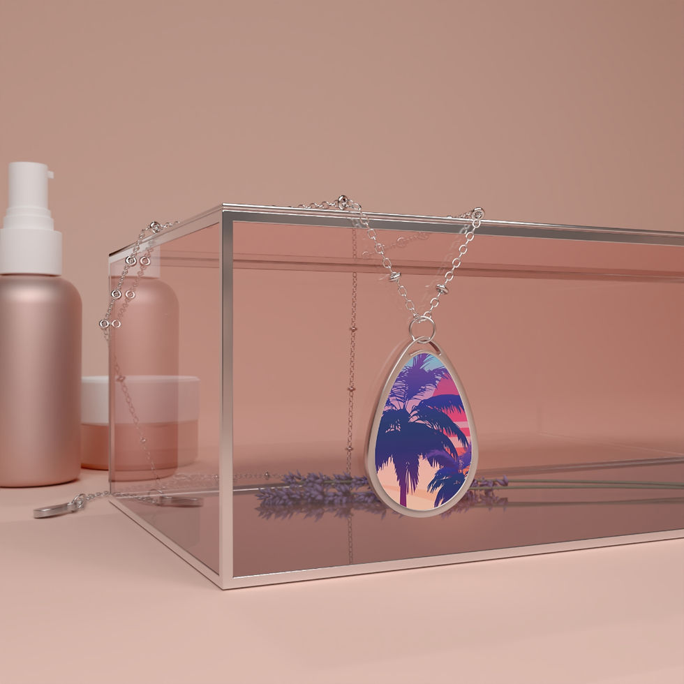 Thumbnail: Tear Drop Necklace — Sunset Palm Beach Oval Pendant Jewelry