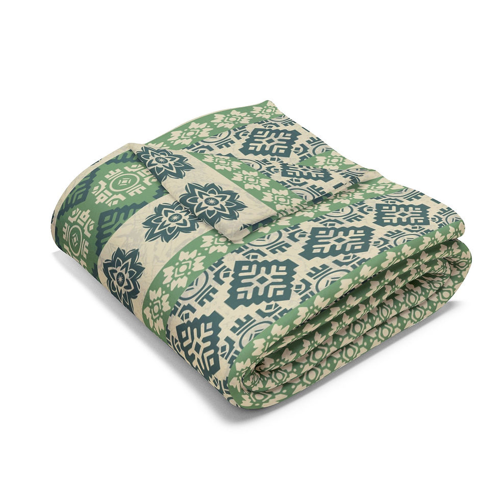 Thumbnail: Arctic Fleece Blanket — Green Nordic Stripe Pattern Cozy Throw