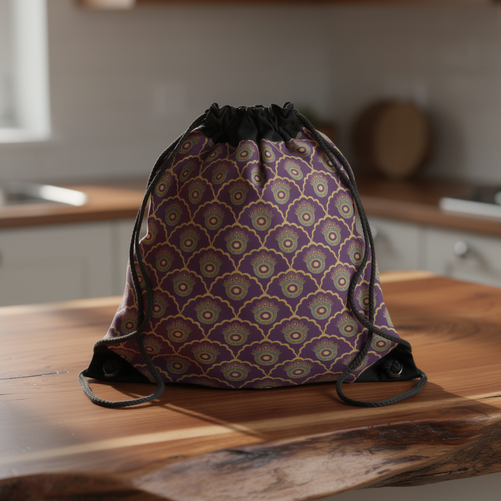Art Deco Fan Pattern Drawstring Bag – Vintage Floral Geometric Gym Sack