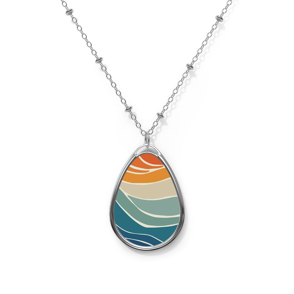 Thumbnail: Oval Pendant Necklace — Colorful Wave Teardrop Oval Necklace