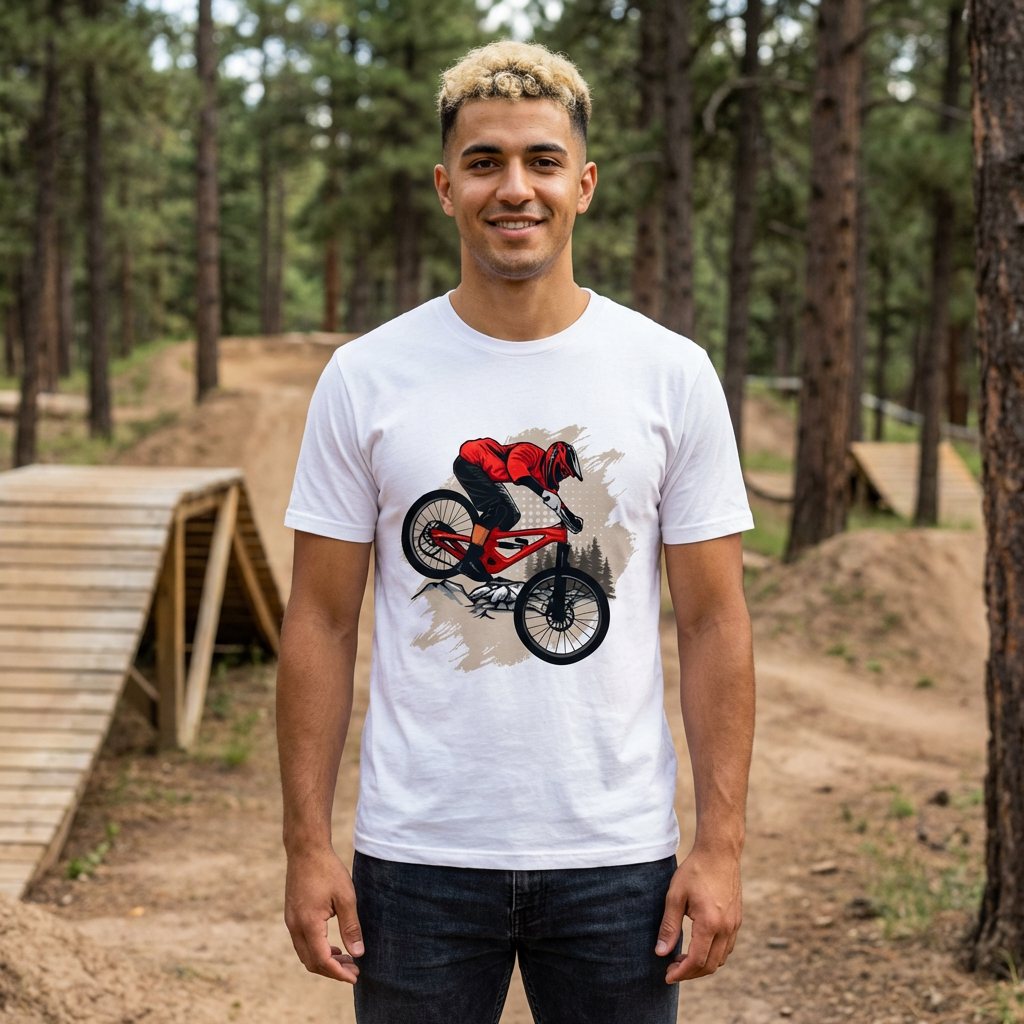 BMX Biker Graphic Tee — Red Rider Mountain Bike T‑Shirt