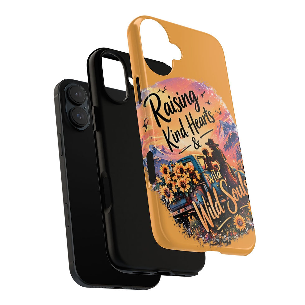 Thumbnail: Phone Case — "Raising Kind Hearts & Wild Souls" Sunset Cowgirl Design