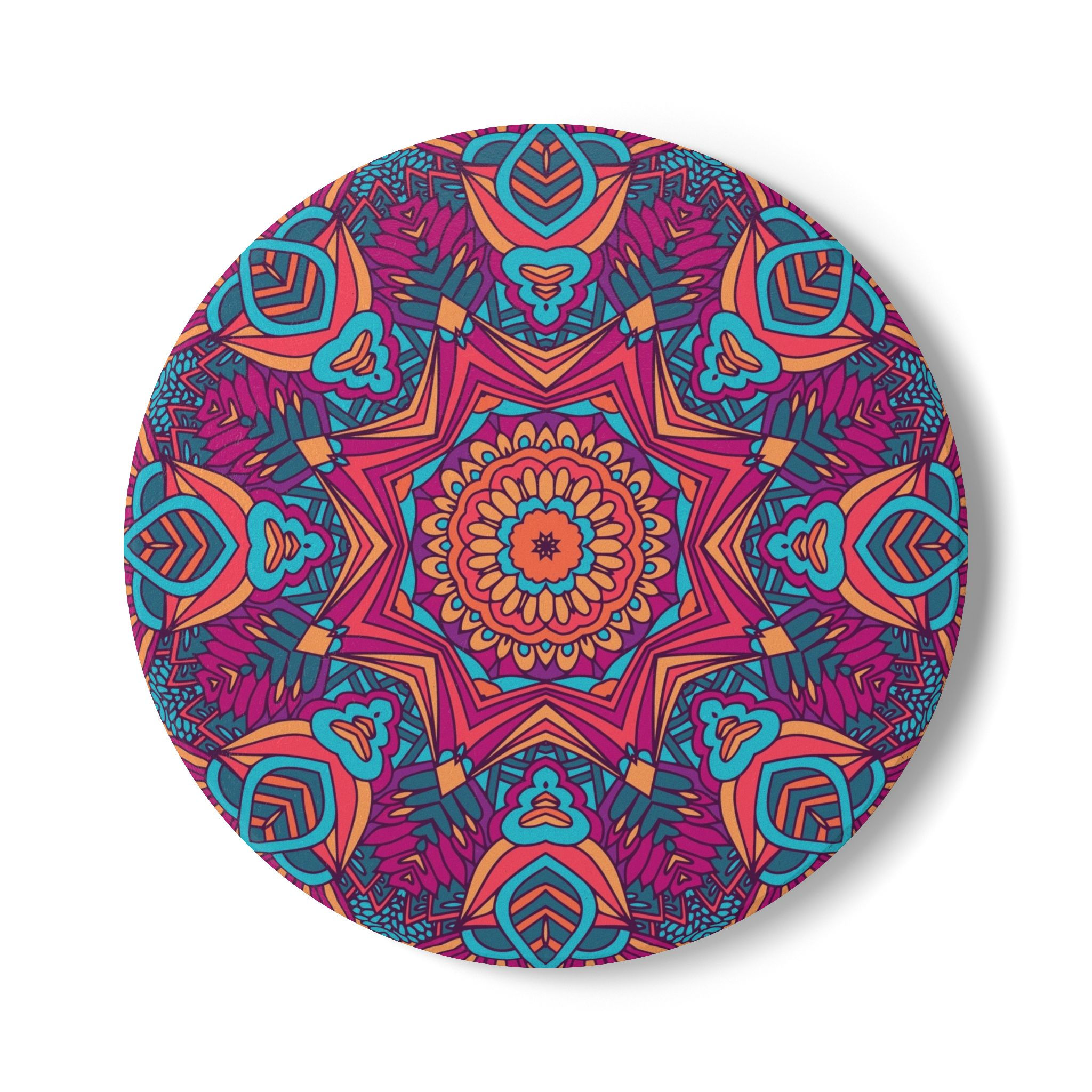 Mandala Ceramic Coaster — Colorful Boho Drink Coaster Kaleidoscope Design