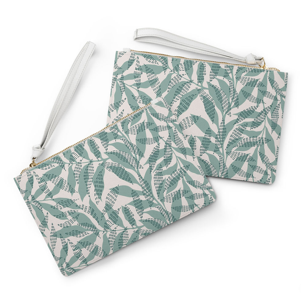 Thumbnail: Leaf Print Clutch Bag — Green Botanical Wristlet Purse