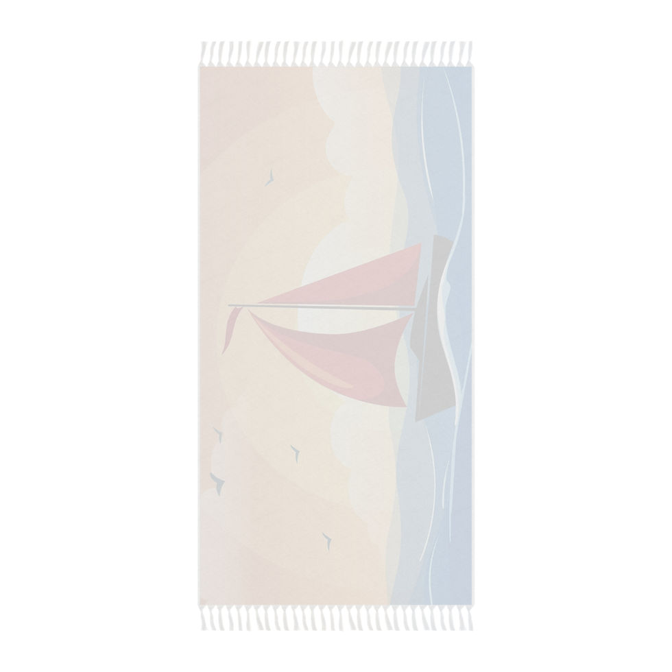 Thumbnail: Boho Sailboat Beach Towel – Lightweight Fringe Turkish Towel for Summer