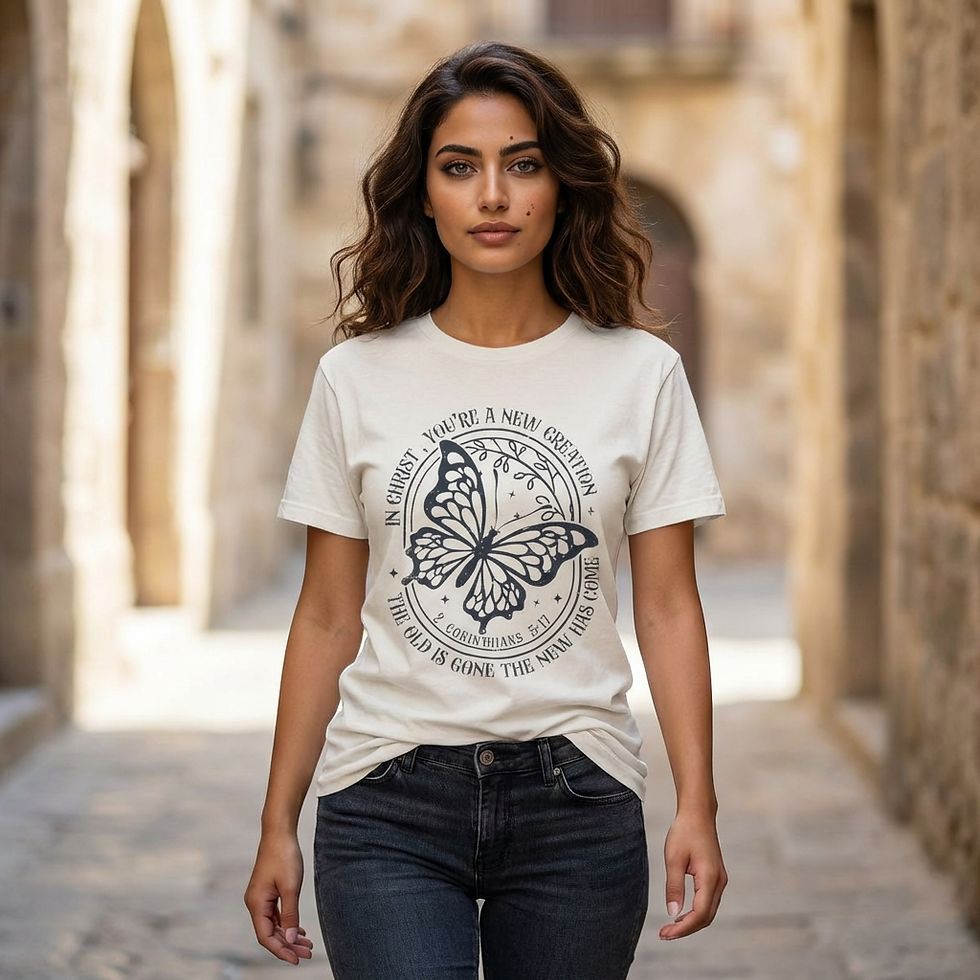 Thumbnail: Butterfly Renewal Tee — "You're a New Creation" Inspirational White T-Shirt
