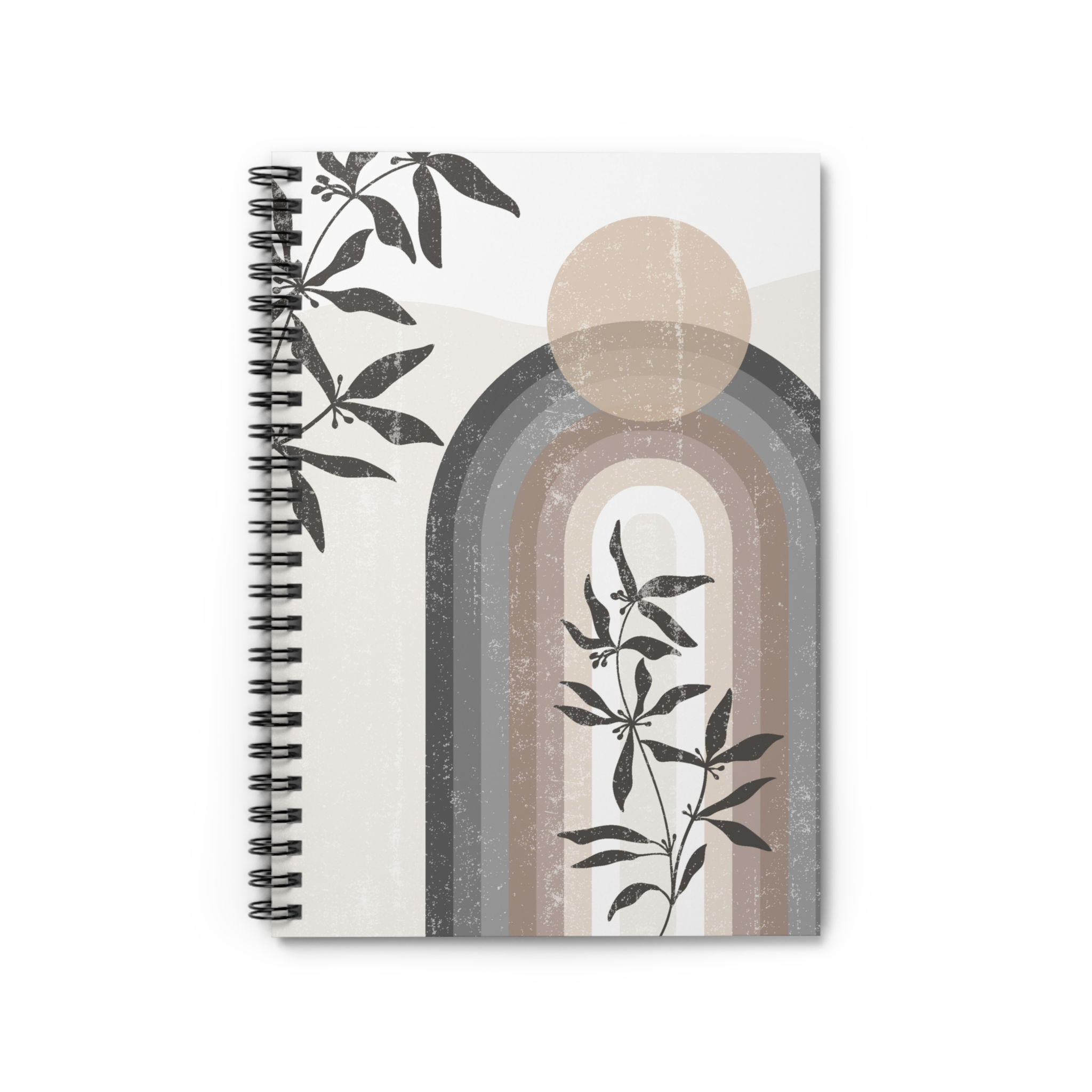 Boho Rainbow Spiral Notebook — Neutral Earthtone Journal with Botanical 