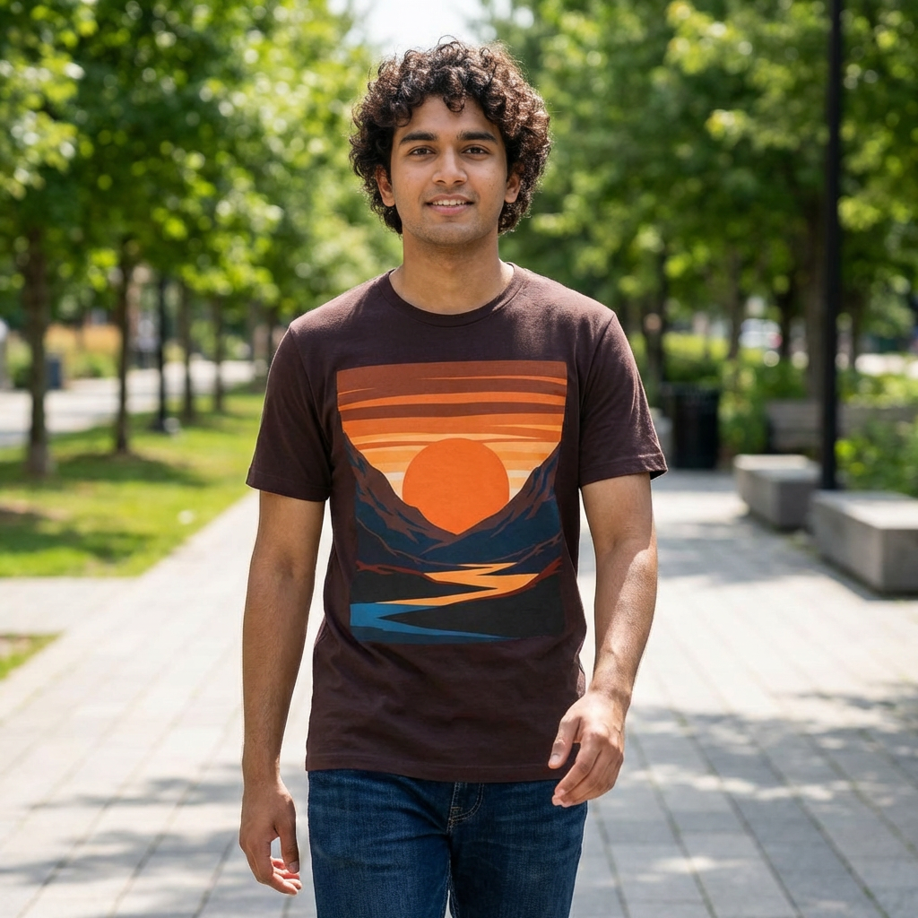 Sunset Valley Tee — Retro Mountain Landscape T-Shirt