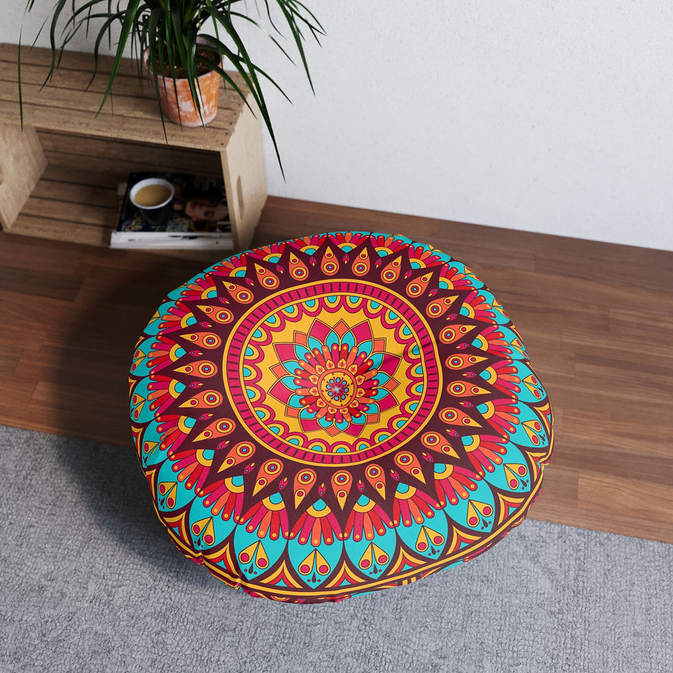 Thumbnail: Round Tufted Floor Pillow — Colorful Boho Mandala Cushion