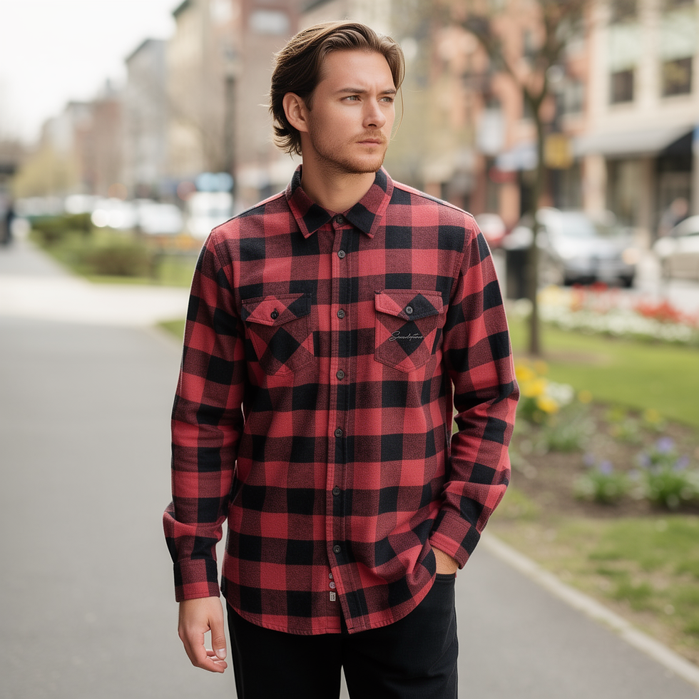 Thumbnail: Olive & Black Buffalo Plaid Flannel Shirt