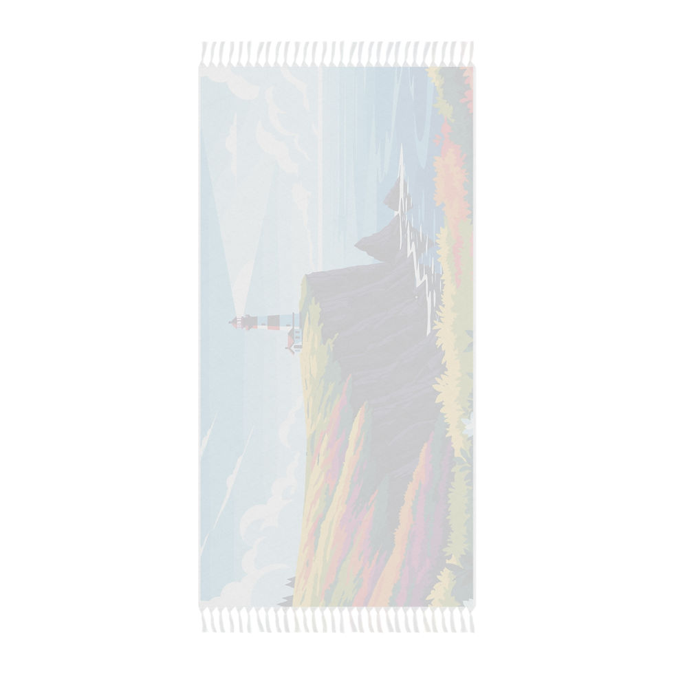 Thumbnail: Boho Beach Towel — Colorful Lighthouse Coastal Throw with Fringe