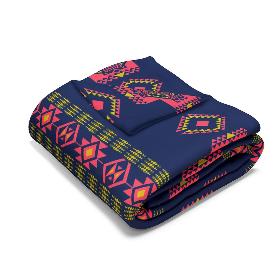 Thumbnail: Nordic Geo Fleece Blanket — Cozy Navy & Pink Aztec Pattern