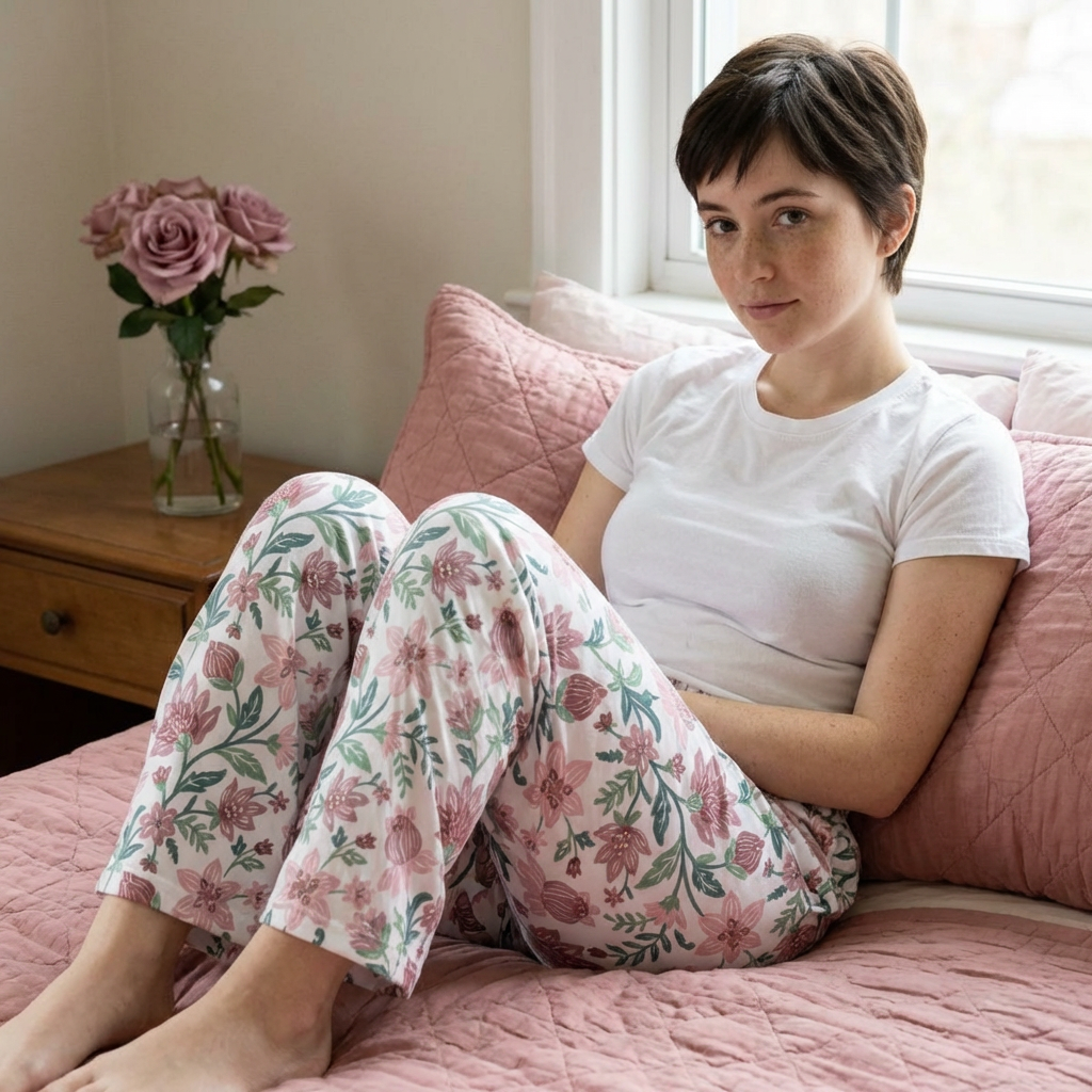 Floral Lounge Pajama Pants - Pink & Green Botanical Sleepwear