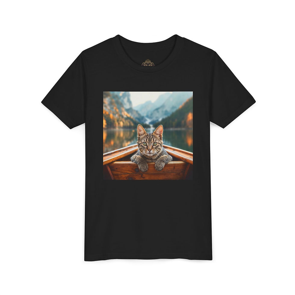 Thumbnail: Youth Tee — Cat in a Canoe Lake Print