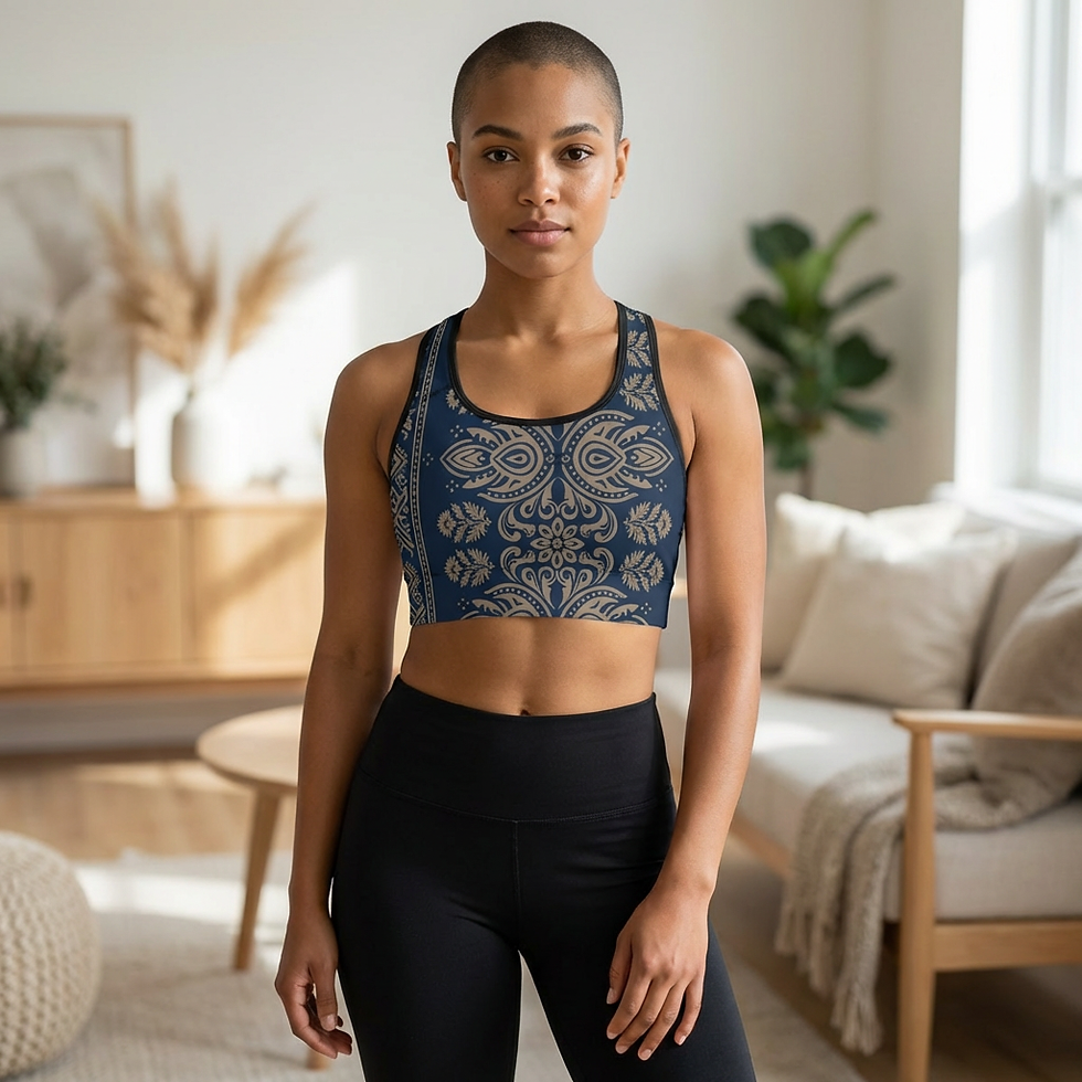 Thumbnail: Navy Paisley Athletic Sports Bra — All-Over Print Comfort