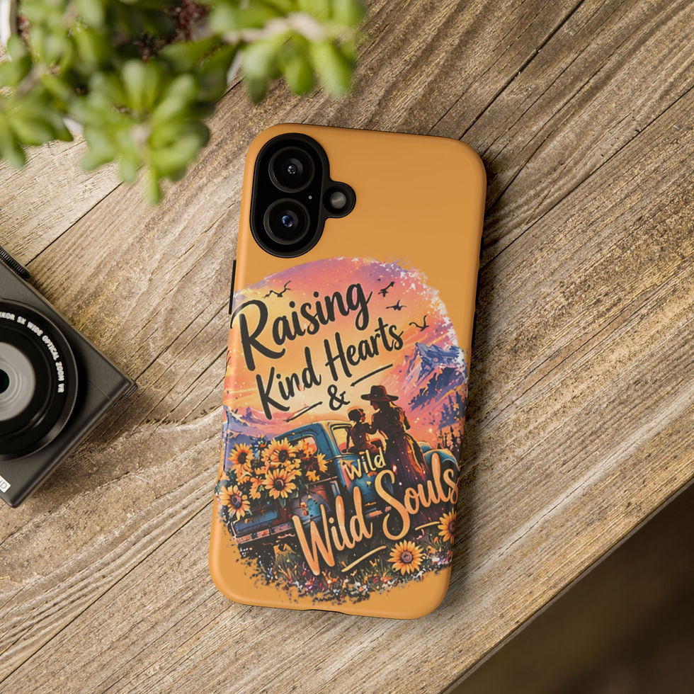 Thumbnail: Phone Case — "Raising Kind Hearts & Wild Souls" Sunset Cowgirl Design