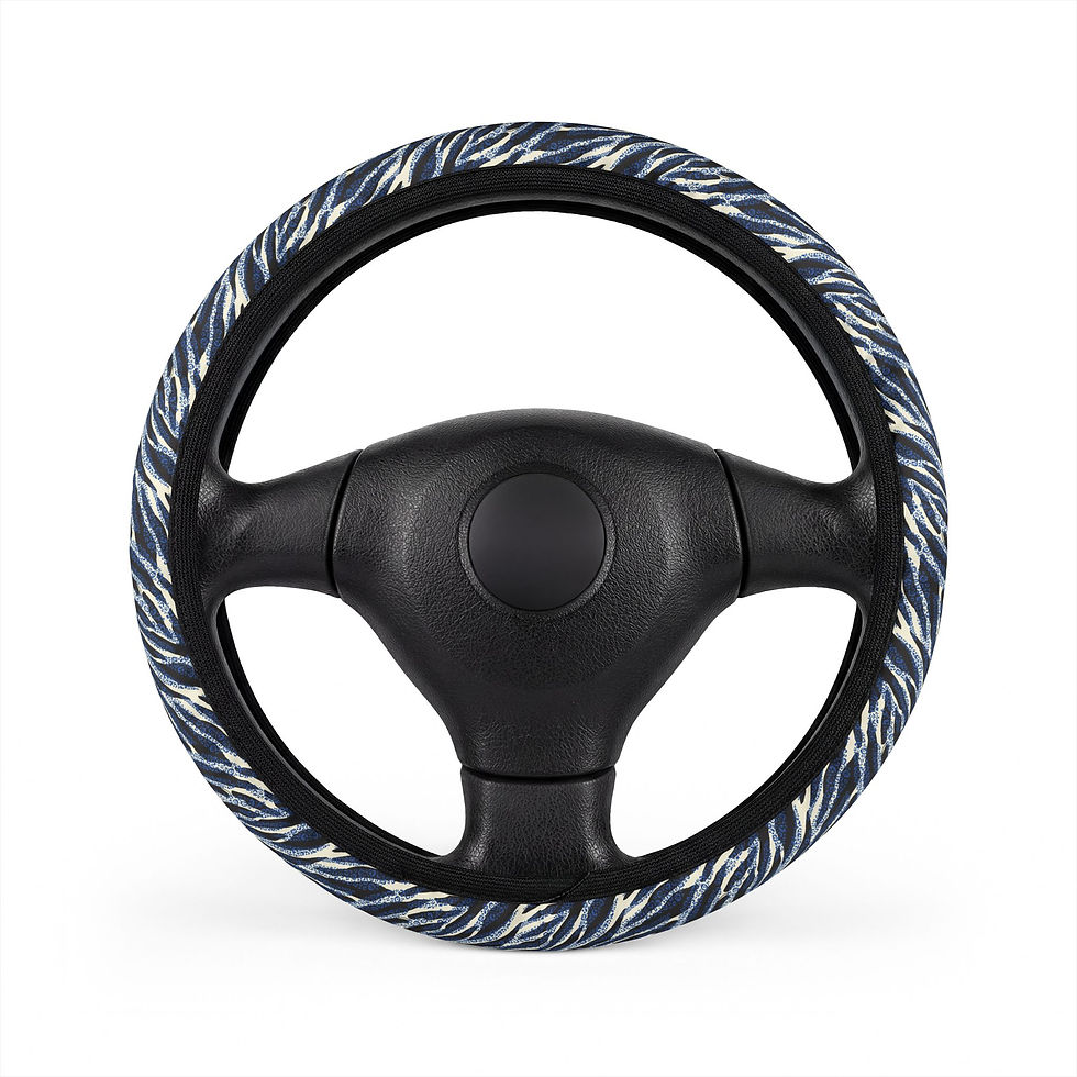 Thumbnail: Zebra Print Steering Wheel Cover — Blue Faux Fur Car Grip
