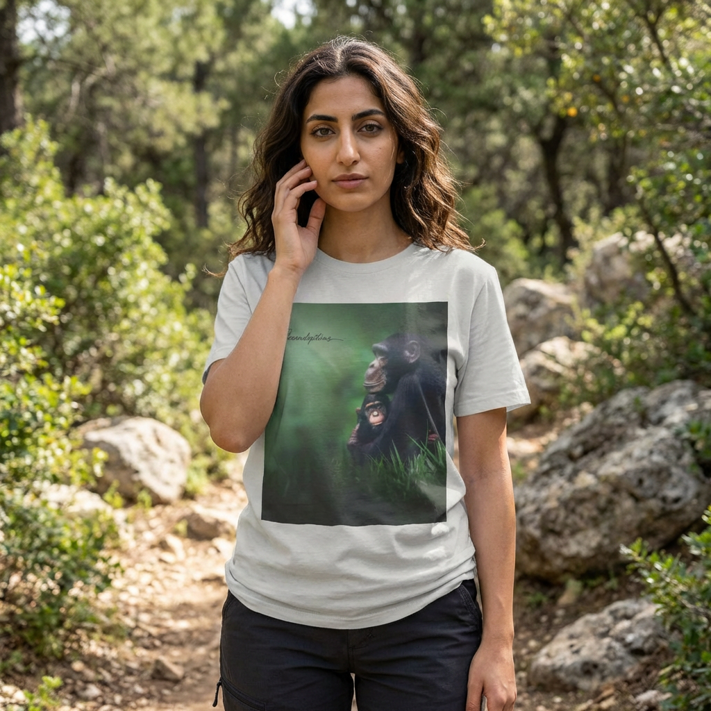 Chimpanzee Mother & Baby T-Shirt — Heartwarming Wildlife Photo Tee
