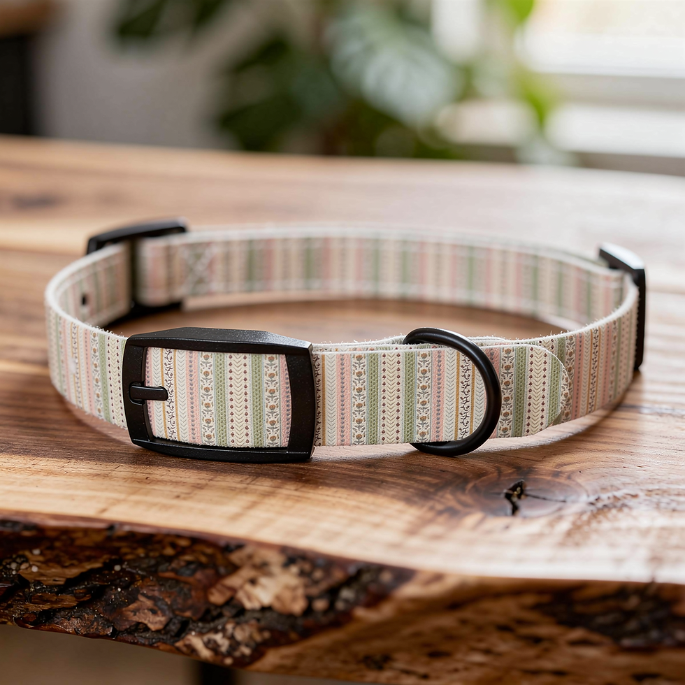 Thumbnail: Pastel Striped Dog Collar — Floral Vintage Pattern for Small & Medium Dogs
