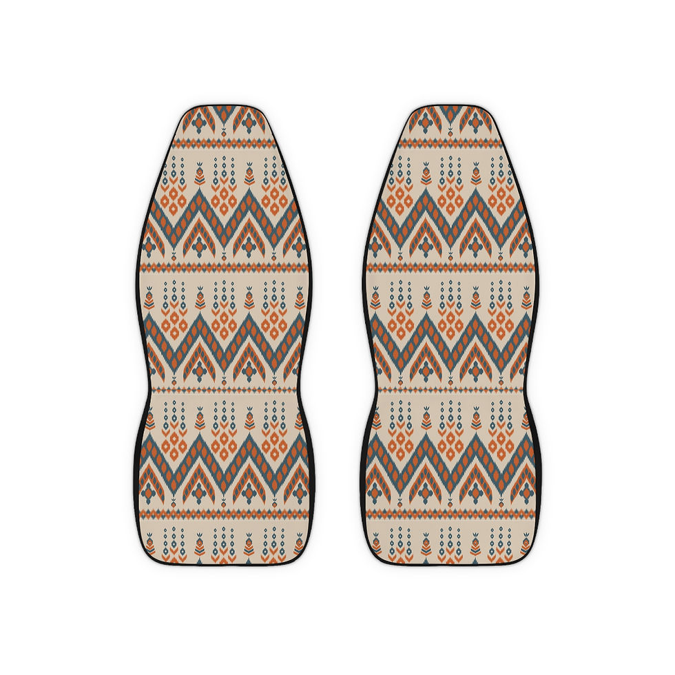 Thumbnail: Boho Tribal Pattern Car Seat Covers — Beige Orange Geometric Polyester
