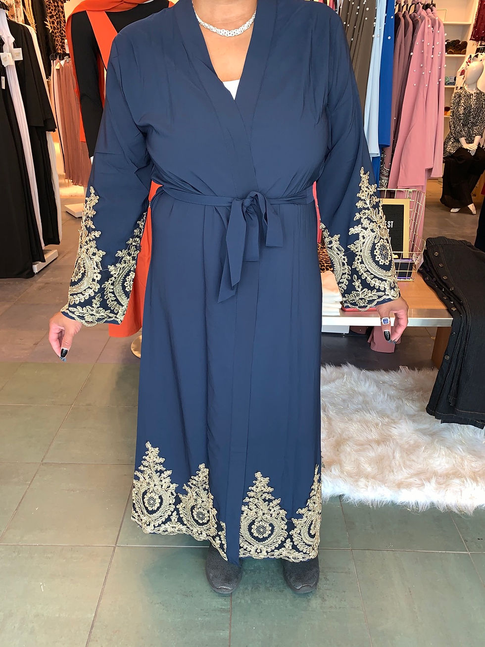 Thumbnail: Navy Blue Embroidery Abaya