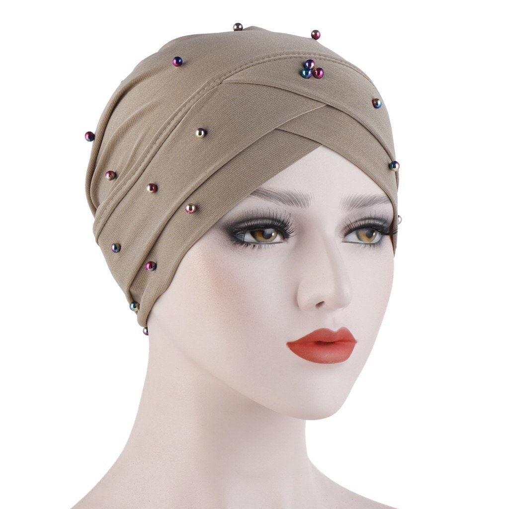 Beige Pearl Turban/ hijab under cap