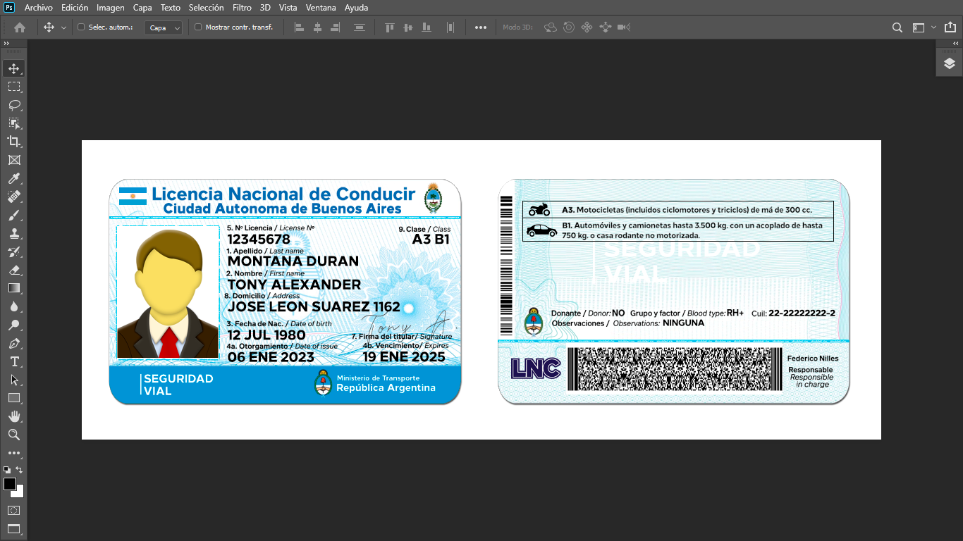 Plantilla licencia de conducir Argentina