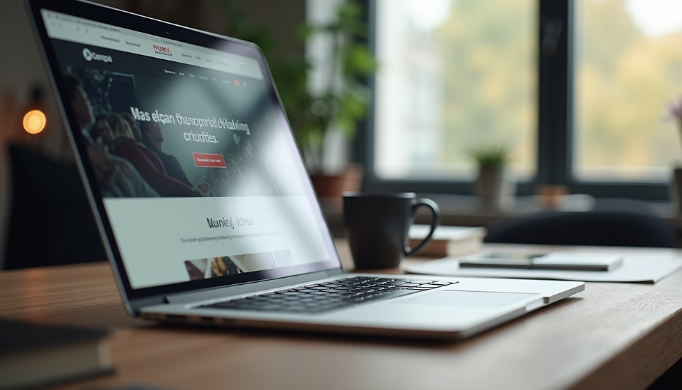 modern workspace with a website on laptop