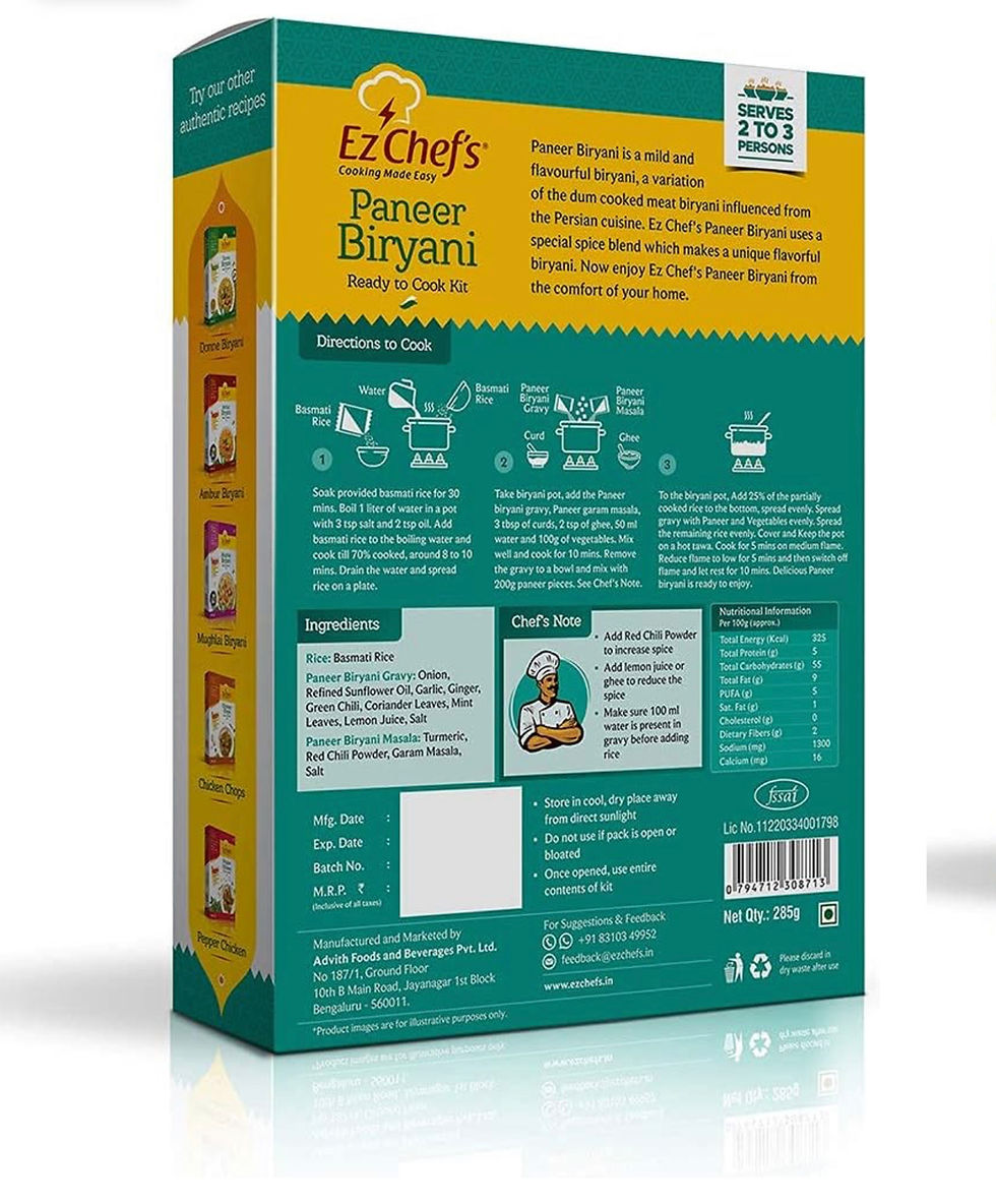 Thumbnail: Ez Chef's Paneer Biryani Kit | Ready to Cook in 3 Easy Steps | Just add Paneer |
