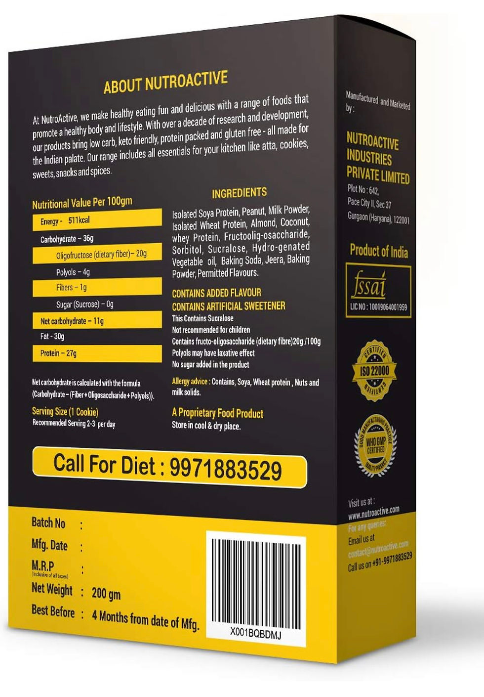 Thumbnail: NutroActive Keto Jeera Cookies Salted 0.5g Net Carb Zero Sugar - 200gm