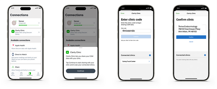 Instructions for connecting Dexcom to endocrinology practice in Ann Arbor