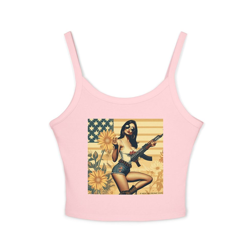 Thumbnail: MERICAN DREAMZ REBELLION Pin‑Up Girl Spaghetti Strap Tank AK‑47 Retro Americana