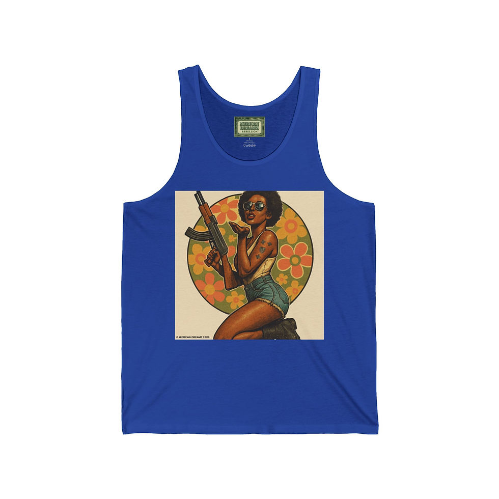 Thumbnail: MERICAN DREAMZ REBELLION Pin‑Up Girl Tank Top – AK‑47 – Retro Americana Graphic