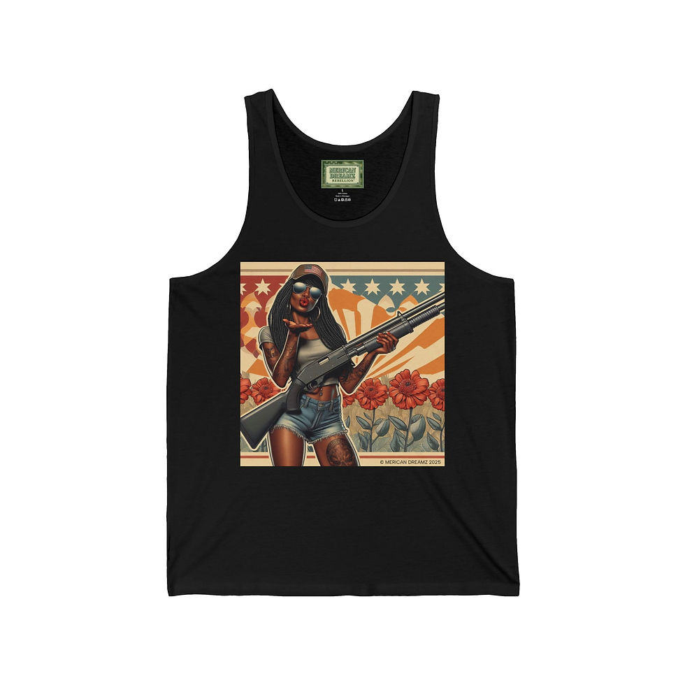 Thumbnail: MERICAN DREAMZ REBELLION Pin‑Up Girl Tank Top - Shotgun  - Vintage Graphic