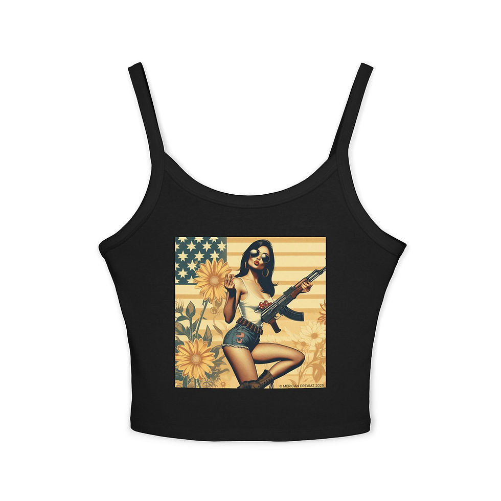 Thumbnail: MERICAN DREAMZ REBELLION Pin‑Up Girl Spaghetti Strap Tank AK‑47 Retro Americana